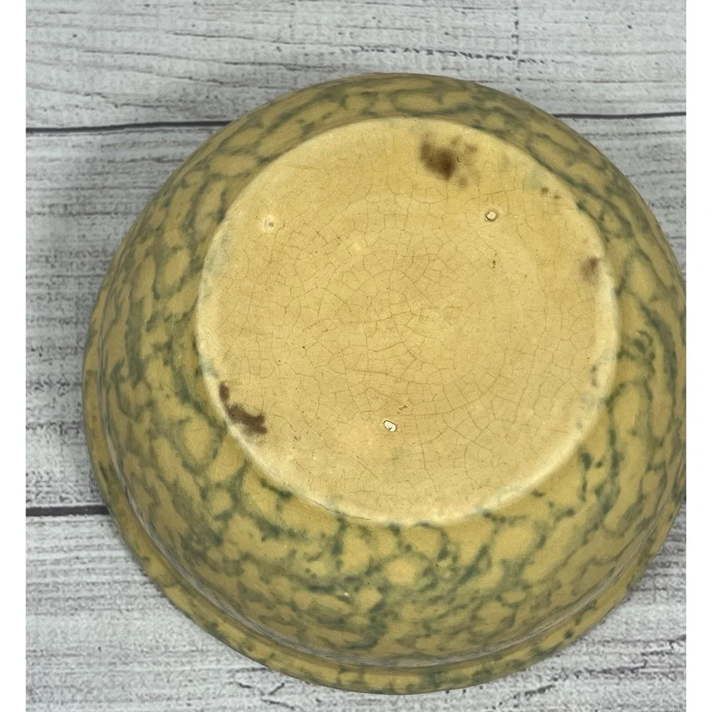Antique Sponge Ware Serving Bowl Green Spatter 6
